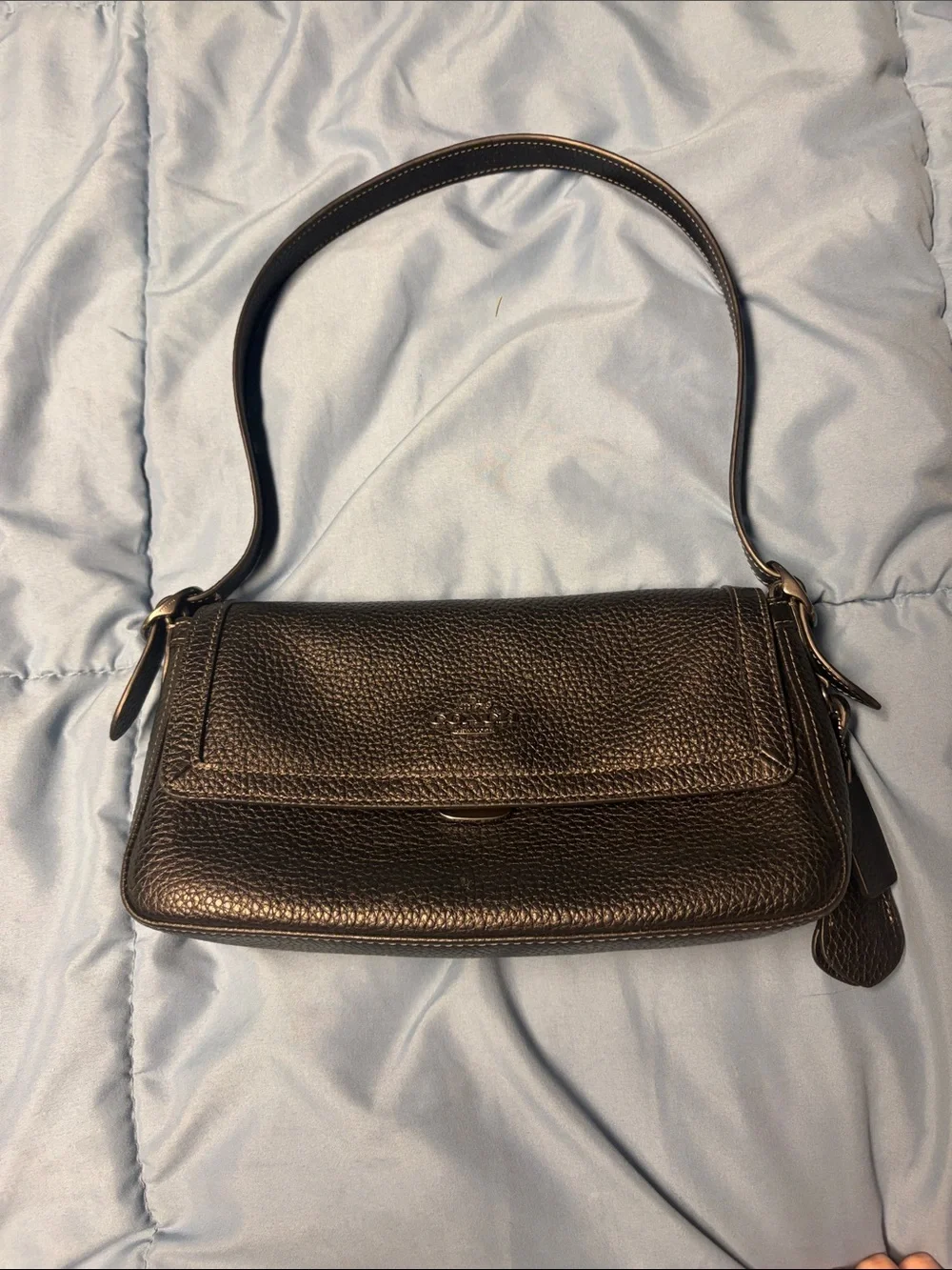 Coach Black Pebbled Leather Flap Shoulder Bag